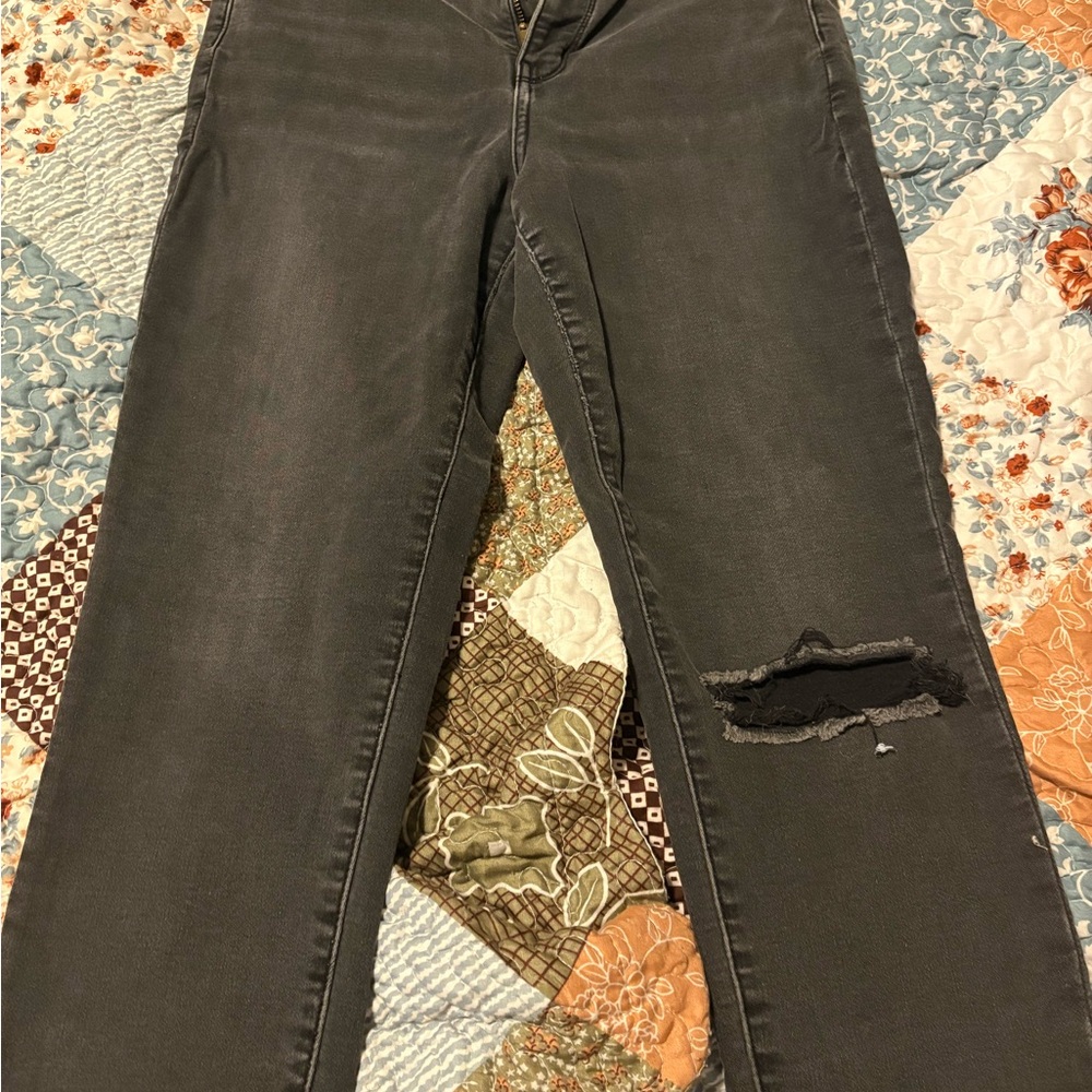 American Eagle Outfitters Black Distressed Straight Leg Jeans